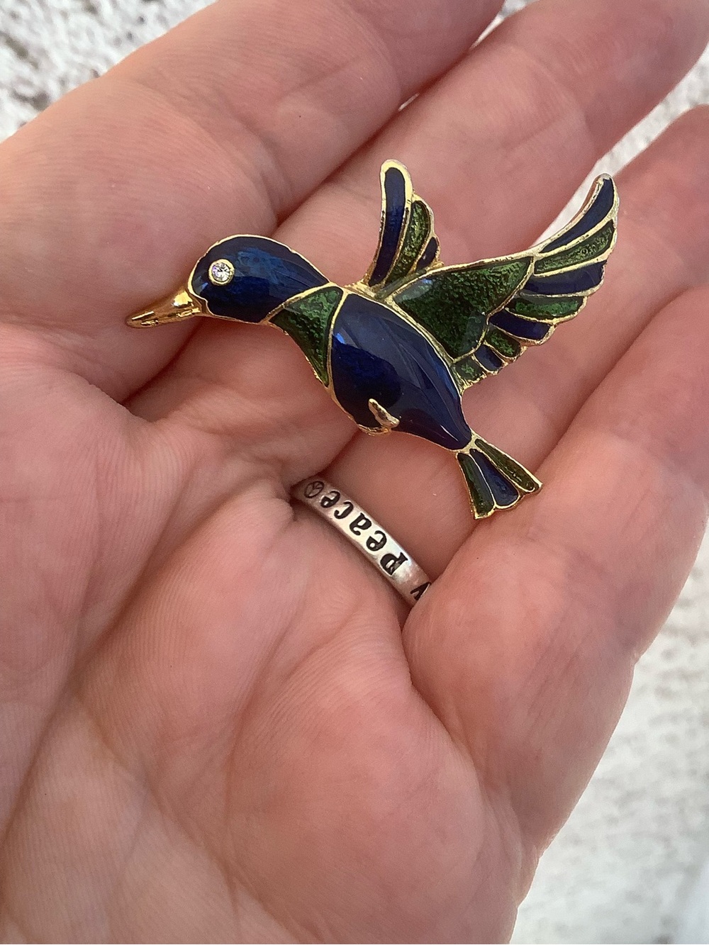 Gold-Tone Blue & Green Enamel Bird Brooch